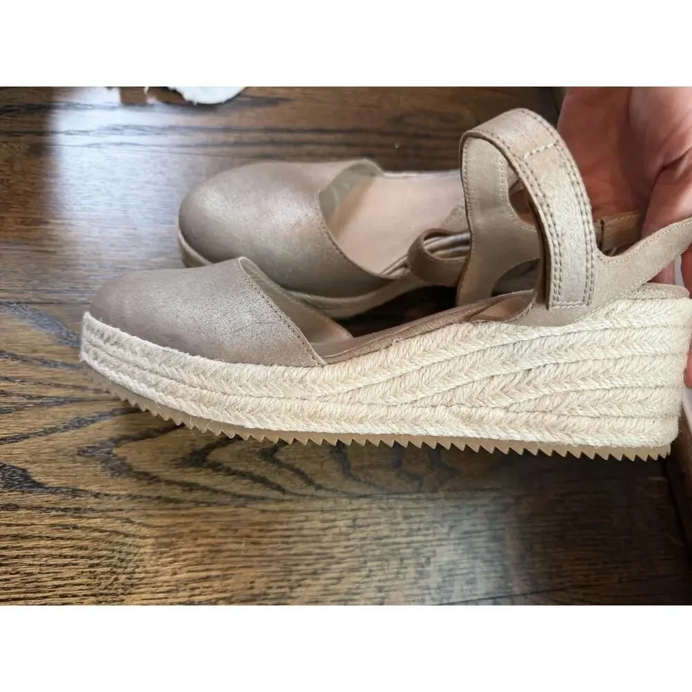 Eileen Fisher Nessa Espadrille Wedge Suede Leather Sandals Tan Beige Size 10 NEW